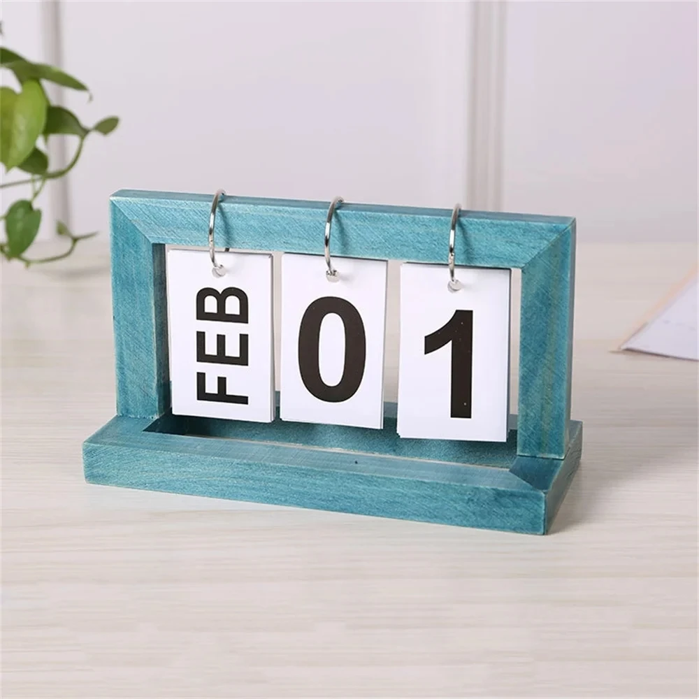 Home Decoration Photography Props Office Wooden Perpetual Calendar Flip Month Date Display Desktop Schedule Daily Planner