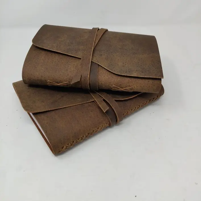 Handmade Paper Wholesale Custom Blank Handmade Vintage Travelers Writing Genuine Leather Cover Note book With Deckle Edge Papers