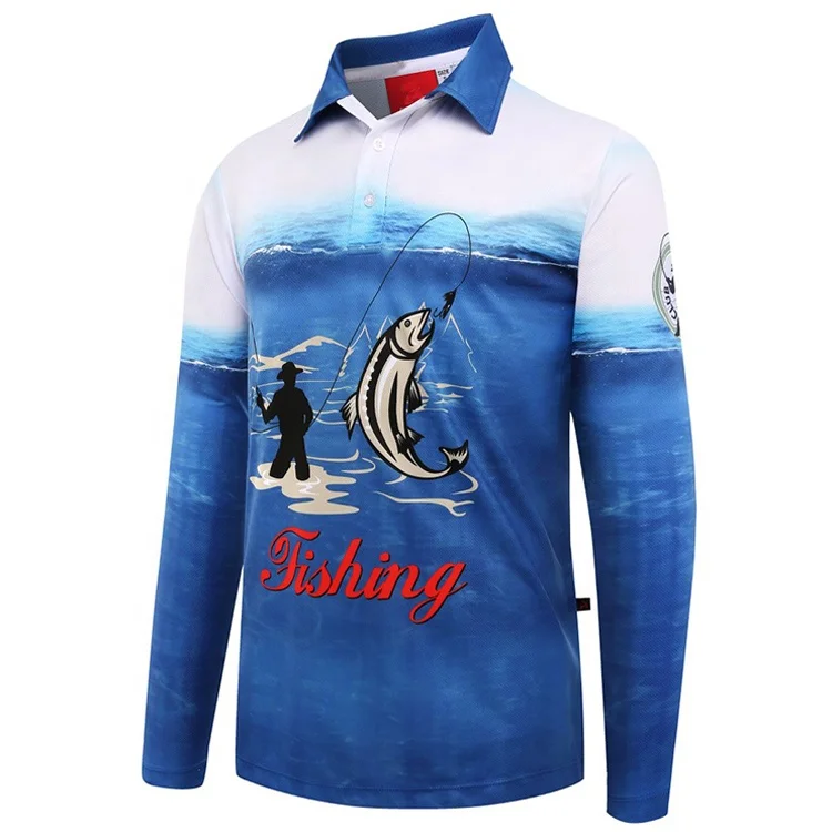Custom sublimation print Sport wear fishing clothes upf50 polo long sleeve fishingwear quick dry fishing shirt