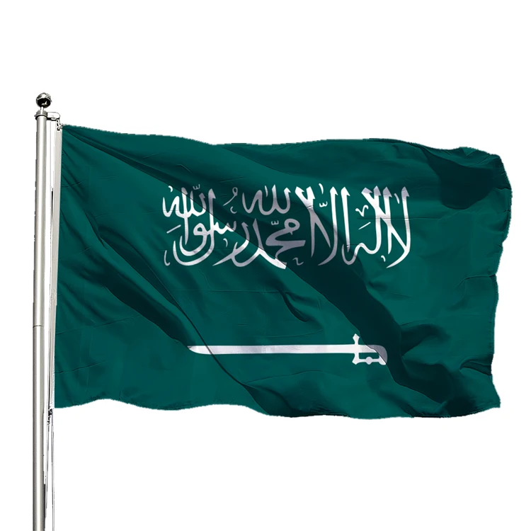 Custom 68D 3x5ft polyester silk screen printing national country saudi arabia islam flag