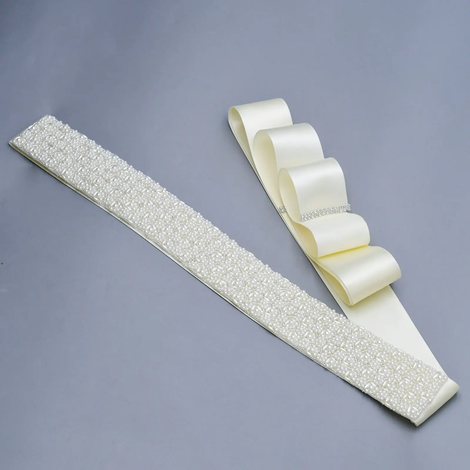 YouLaPan S20 Handmade Beaded Belts Ivory Dense Pearl Wide Belts Bridal Wedding Waist Accessories Women Evening Dress Ribbon Sash