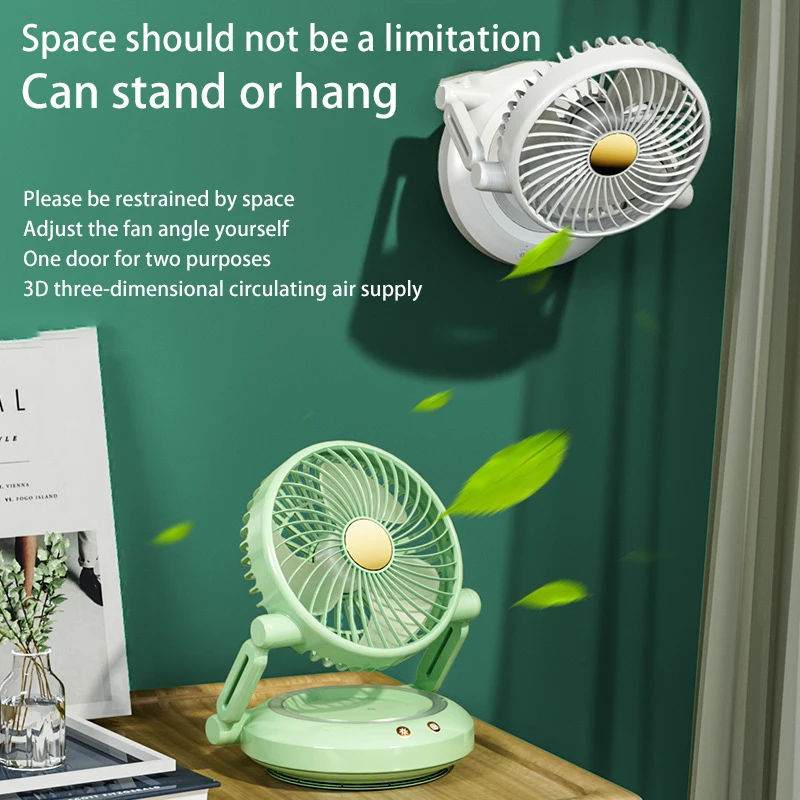 Desktop Wall Hanging Fan Folding Control Shaking Head Household Atmosphere Light Electric Fan Storage for Kitchen Bathroom