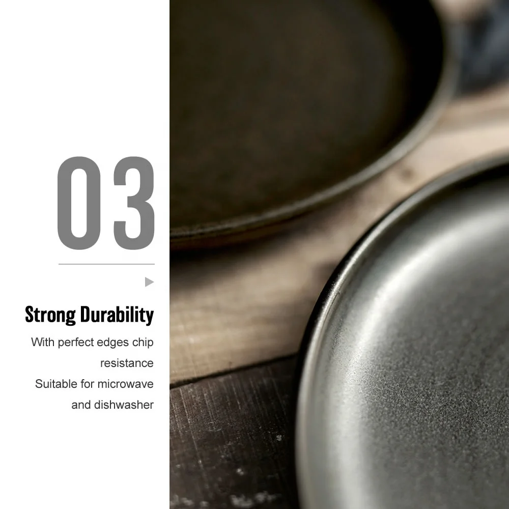 High Quality Reactive Black Catering Porcelain Plate Dishes Kitchen Round Ceramic Dinner Plates For Restaurant Hotel