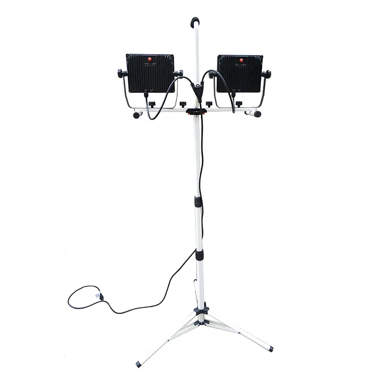 100W Dual-Head Weather Resistant 14000 Lumen Portable LED Flood  Metal Telescopic Tripod Stand Rotating retractable drop light
