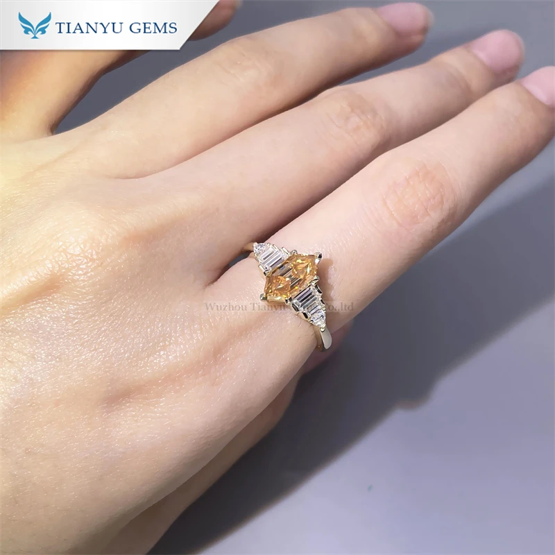 Tianyu gems 925 silver white gold plated champagne color moissanite women ring