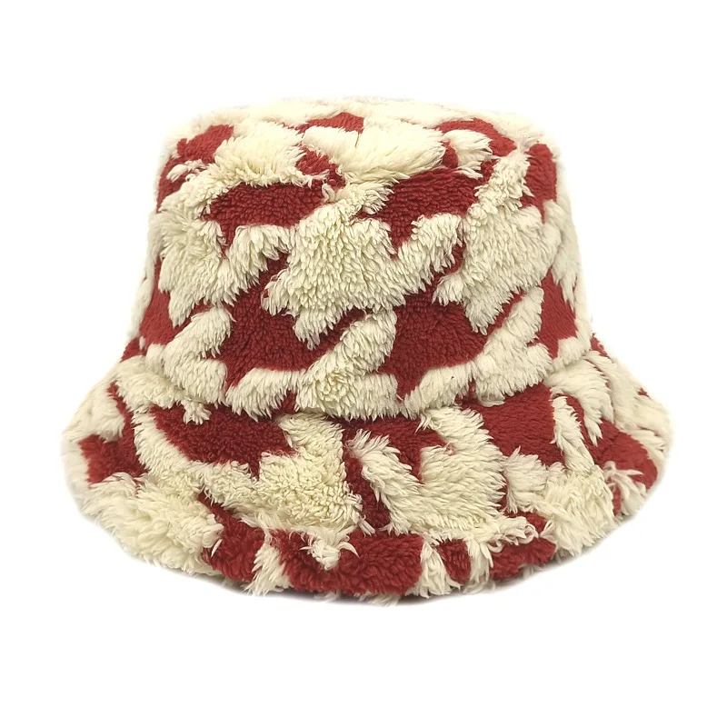 Adults Outdoor Cap Fashion Pattern Plus Velvet Plus Thick Fabric Fisherman Hat Winter Warm Hats Women Bucket Hat