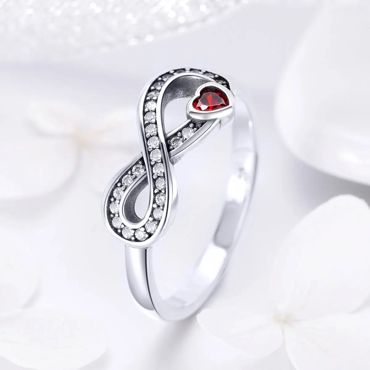 BAMOER 100% 925 Sterling Silver Infinity Love Forever Heart Clear CZ Finger Ring for Women Wedding Engagement Jewelry SCR415