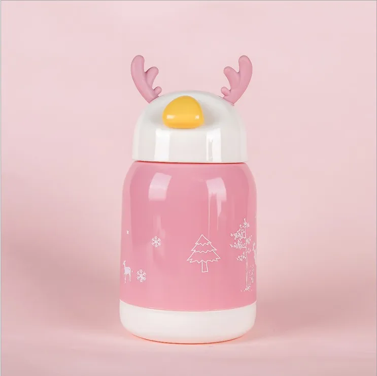 Hot Sale Deer Antler Children Gifts Glass Water Bottle Drinking Cup Promotional Christmas Gift