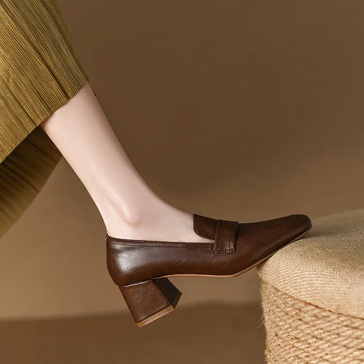 Cialisa Luxury Ladies Beautiful Simple Design Suitable 5cm Block High Heels Breathable Pumps Shoes Women Office Shoe