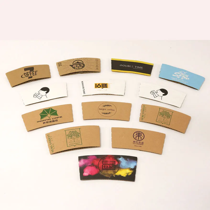 Insulation coffee take-out paper cup sleeve  holder white cardboard corrugated kraft paper cup holder custom 8oz 9oz