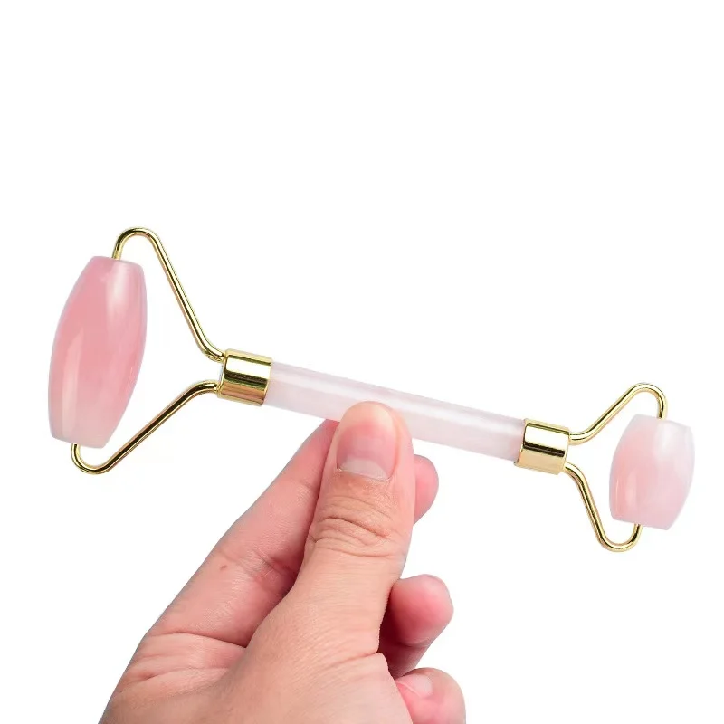 
amazon hot sale noisy-free not easy to break natural jade roller rose quartz roller with stronger zinc allont metal frame 