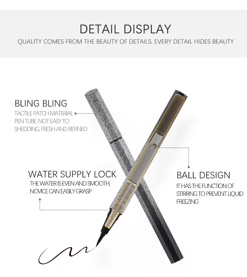 cosmetic makeup black flash private label shimmer glitter custom logo waterproof eye-liner pen color liquid eyeliner