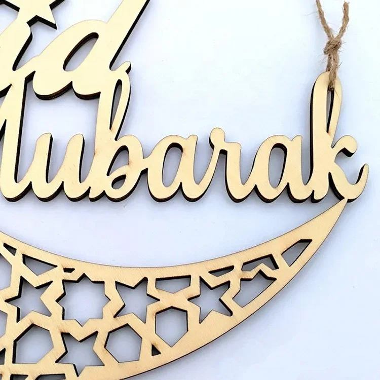 DIY Ramadan Wood Art Craft Hanging Wooden Moon Eid Mubarak Decoration For Muslim