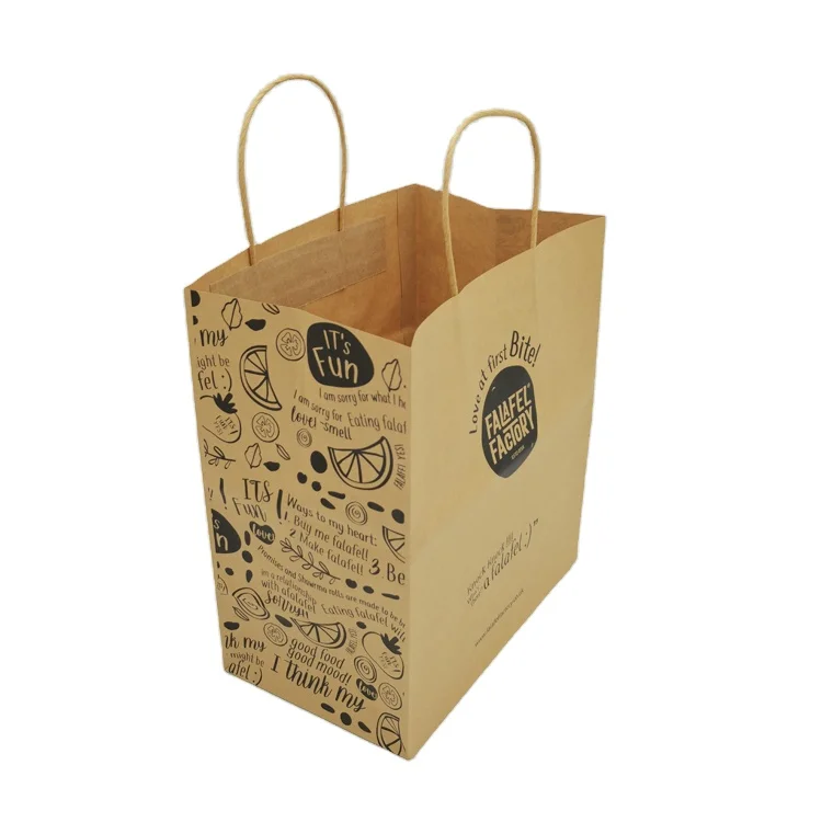 Custom Your Own Logo Paper Take Away Carry Out Bag For Restaurant Kraft Paper Bags For Fast Food Delivery With Handle