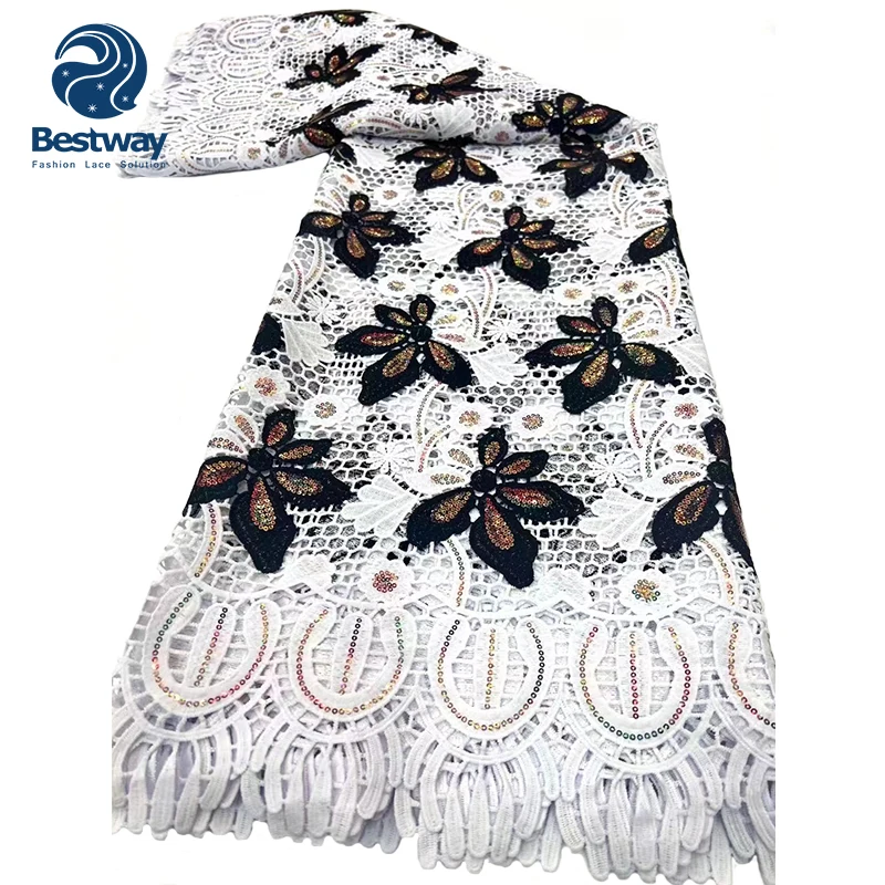 Bestway Unique Fashion White And Black Sequence Cord Lace Cotton Lace Party Wedding Lace