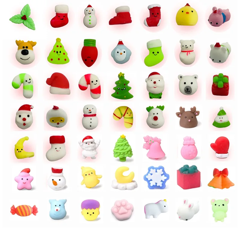 10PCS/Lot  Christmas Series Squishy Toy Santa Claus Anti stress Ball Squeeze Mochi Rising Toys Soft Sticky Stress Reliever Toy