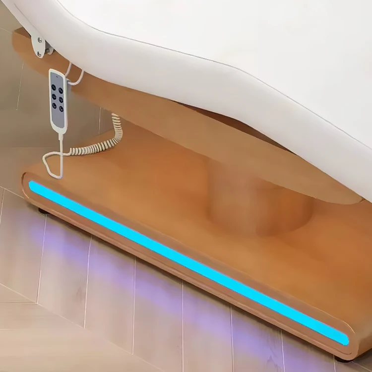 Modern thai style solid wood base lash cosmetic bed 3 motors adjustable electric wooden massage bed with led lighting