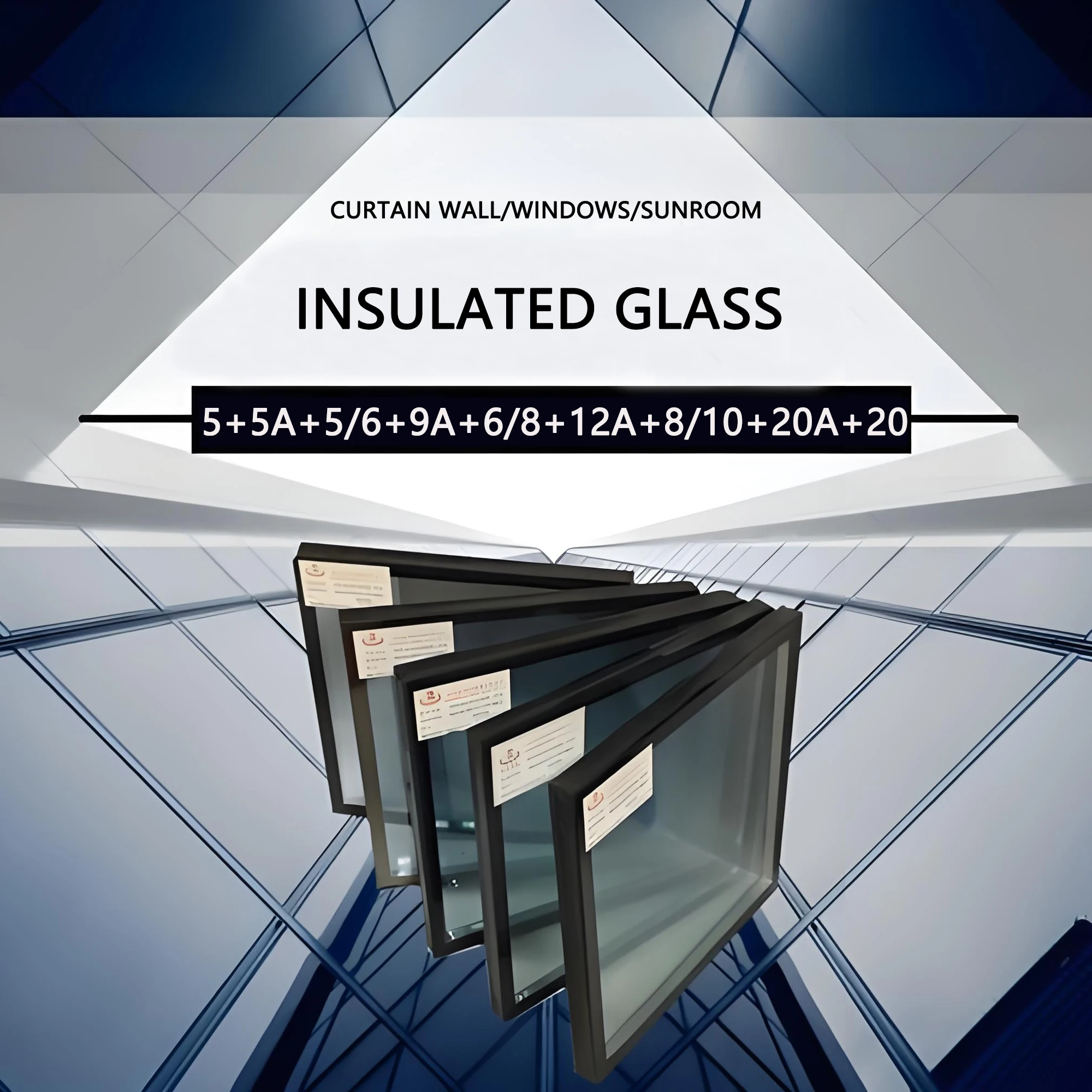 8+9A+8/6+9A+6/5+9A+5MM Triple Low E Heat Insulating Insulated Glass Unit Panels For Building Curtain Wall Windows