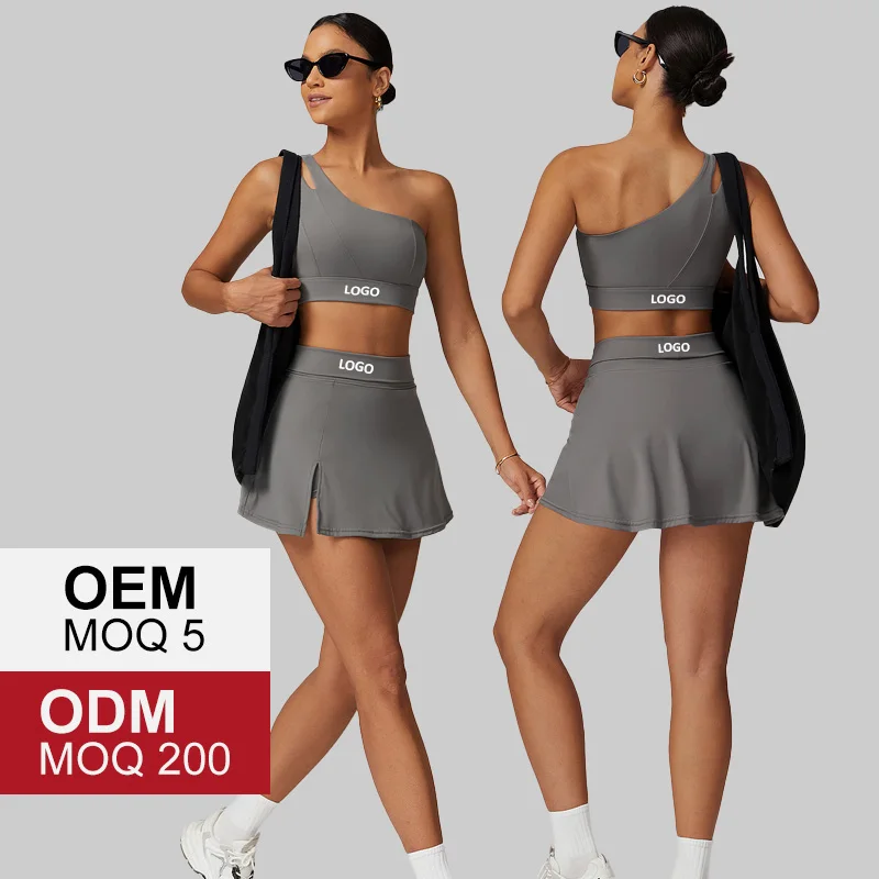 TZ6358 new arrival Yoga 2-piece skirts Set one shoulder strap bra women outdoor sports nude tennis skirts Fitness Gym Wear