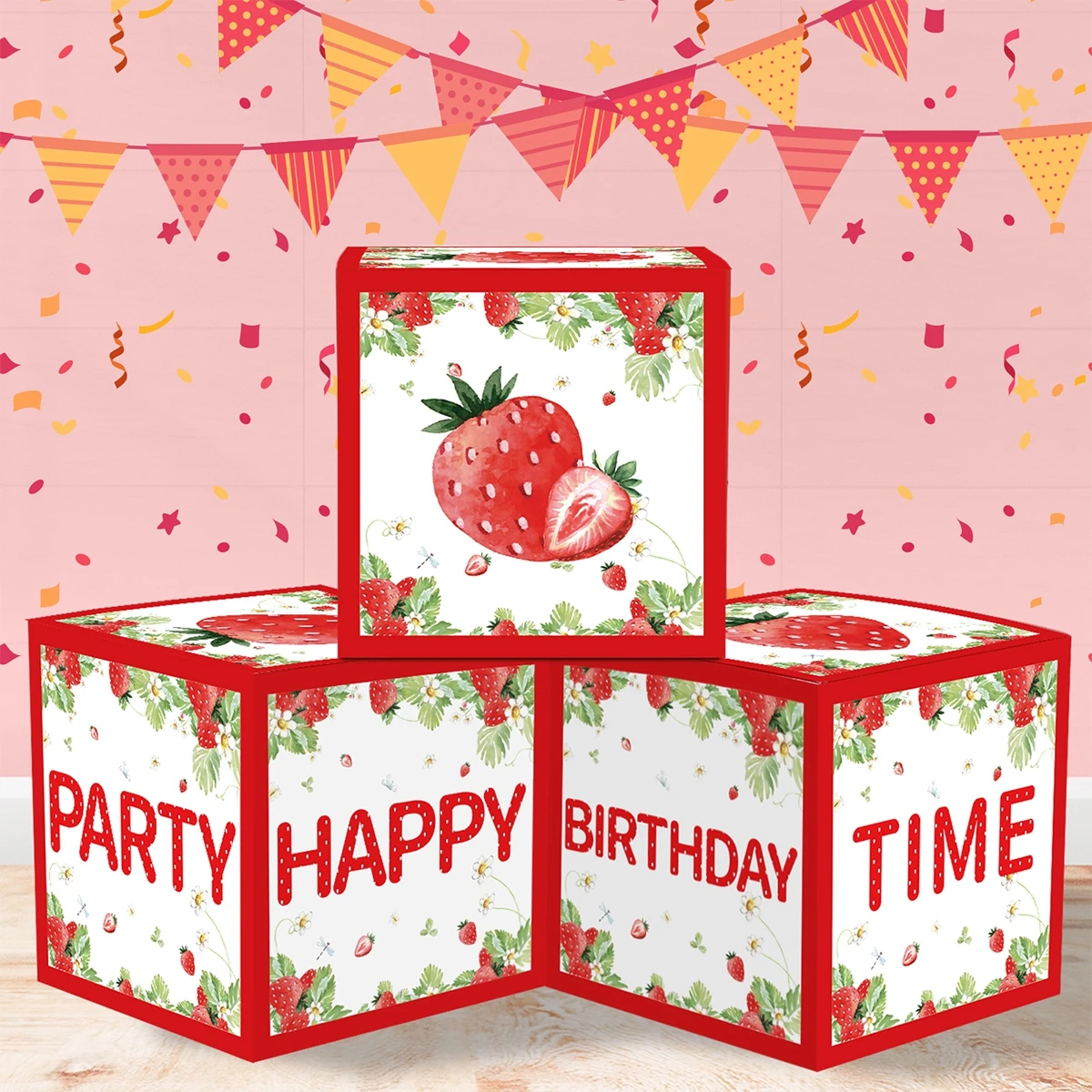 Strawberry Balloon Boxes Party Supplies Strawberry Balloon Blocks Box for Baby Girl First Birthday Strawberry Party Decorations