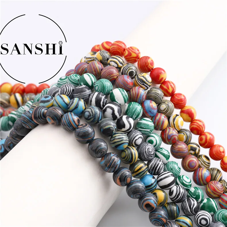 Artificial Stone Bracelet Diy Loose Beads Semi-finished Product Malachite Synthesis Bead Synthetic Malachite Stone Loose Beads