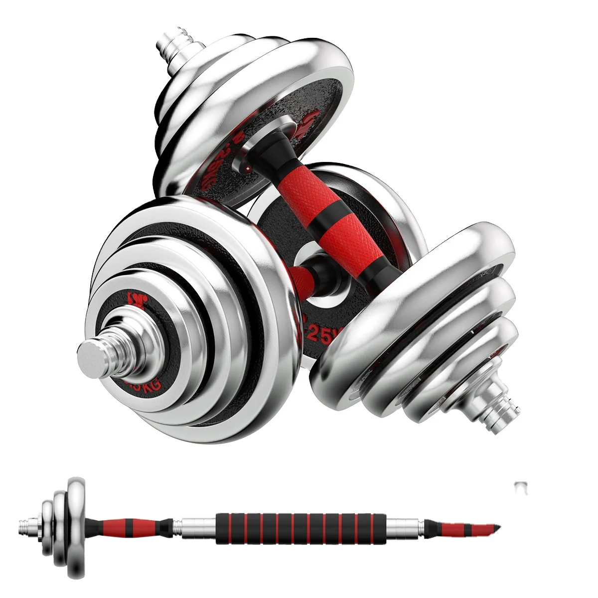 Factory cheap barbell electroplated chrome adjustable silver dumbbell barbell set combination plastic