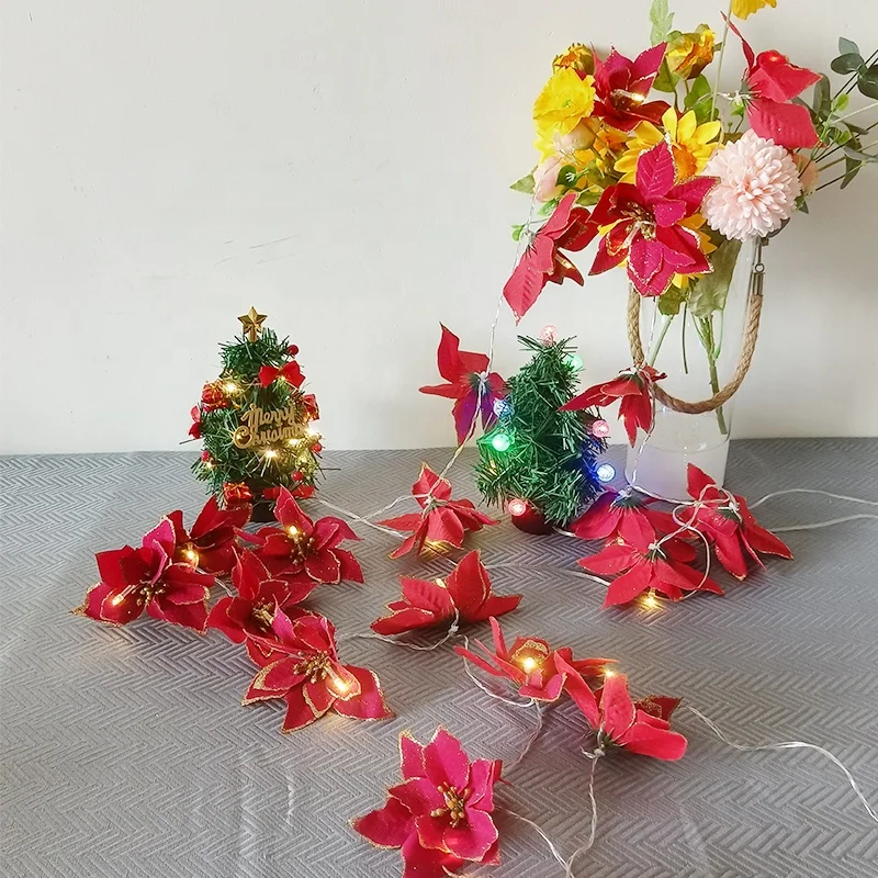 Hot Sale 20 LED Christmas Tree Decorations Garland Artificial Flower Ornaments Battery Fairy String Lights for Wedding Party