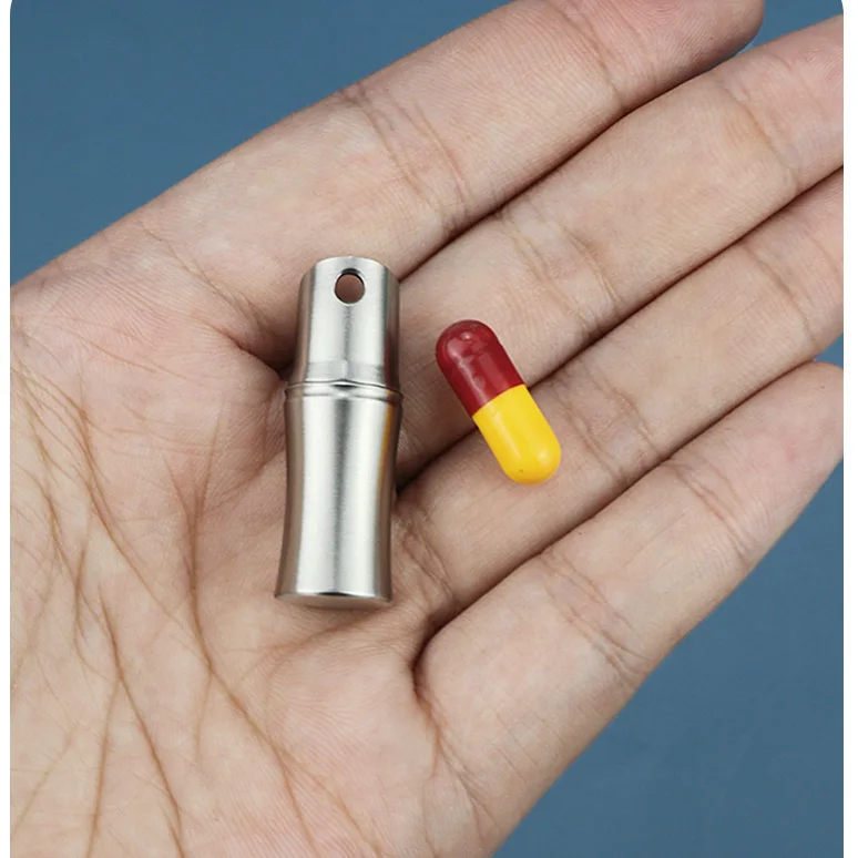 Stainless steel metal pill box round bamboo shape waterproof Moisture-proof sealed medicine bottle for the