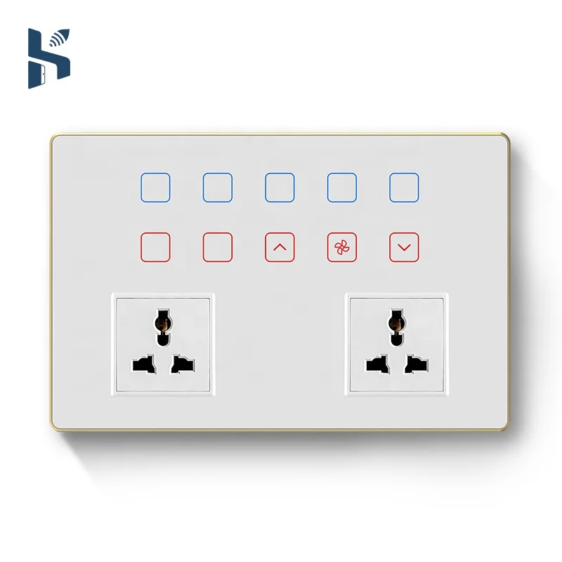 India Standard app control Zigbee light fan wall socket combination switch glass 16A power failure memory timer function