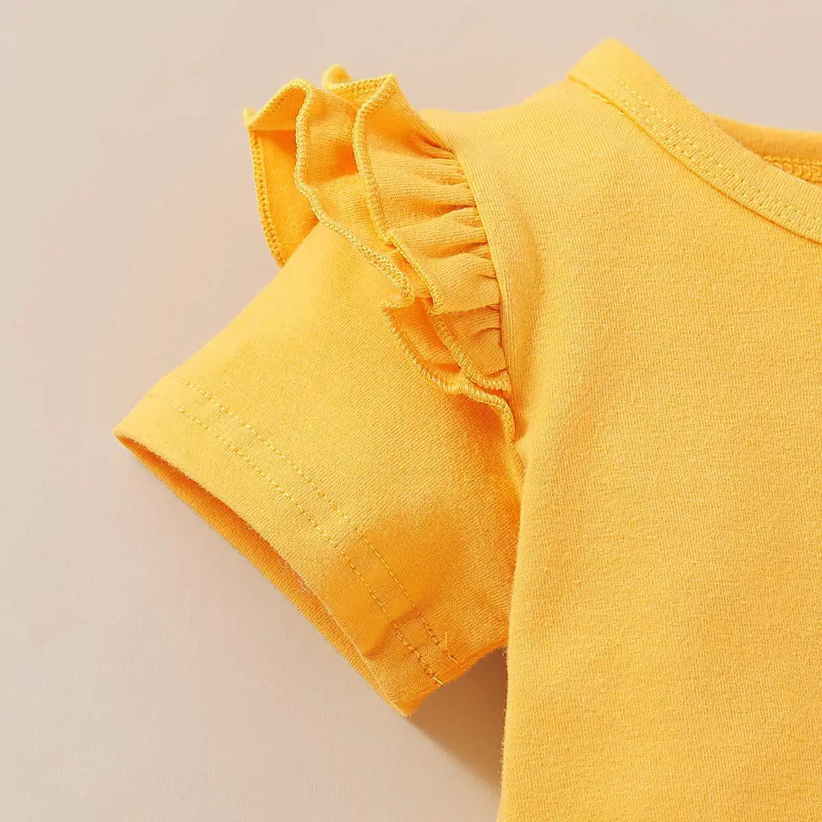 
Toddler Baby Kids Girl Summer Sleeveless yellow Flying sleeve T-Shirt Top shorts clothes set 