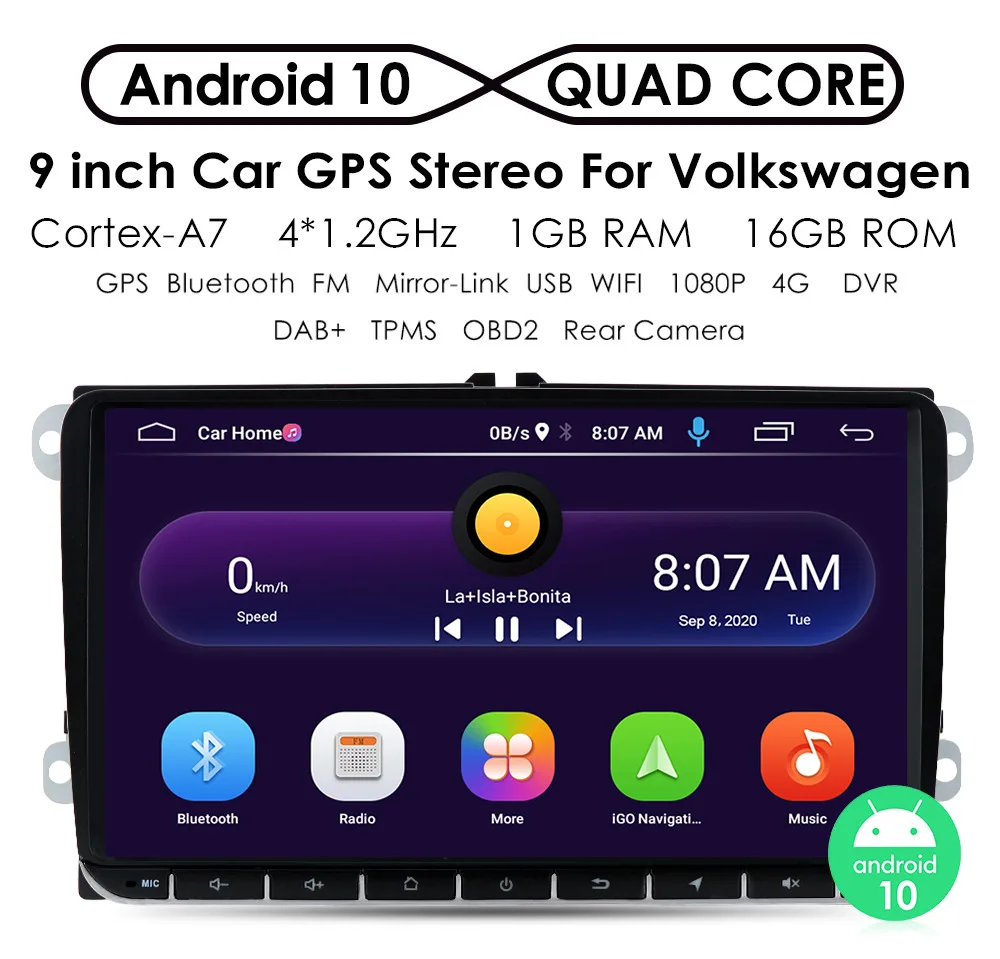 YHT Android 10 9 inch 2 Din Car Radio Car DVD Player For VW Volkswagen PASSAT POLO GOLF 5 6 Autoradio GPS Wifi BT Multimedia