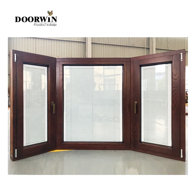 China Manufacturer Cheap Price Solid Wood OAK Bay Bow Garden and Corner Window with Built-in Shutter for Sale Lowes