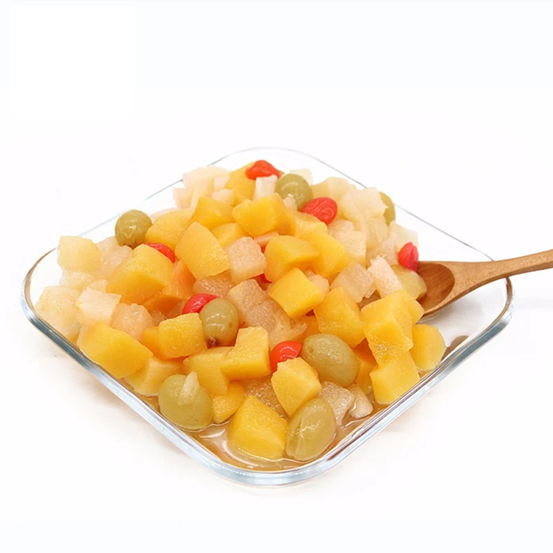 820G Canned Fruit Cocktail Ingredients Includes Peach Cherry Pineapple Pear in Syrup Preservation Process