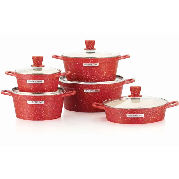 Queen Time 10 шт. литые под давлением алюминиевые мраморные камни кухонная Антипригарная посуда