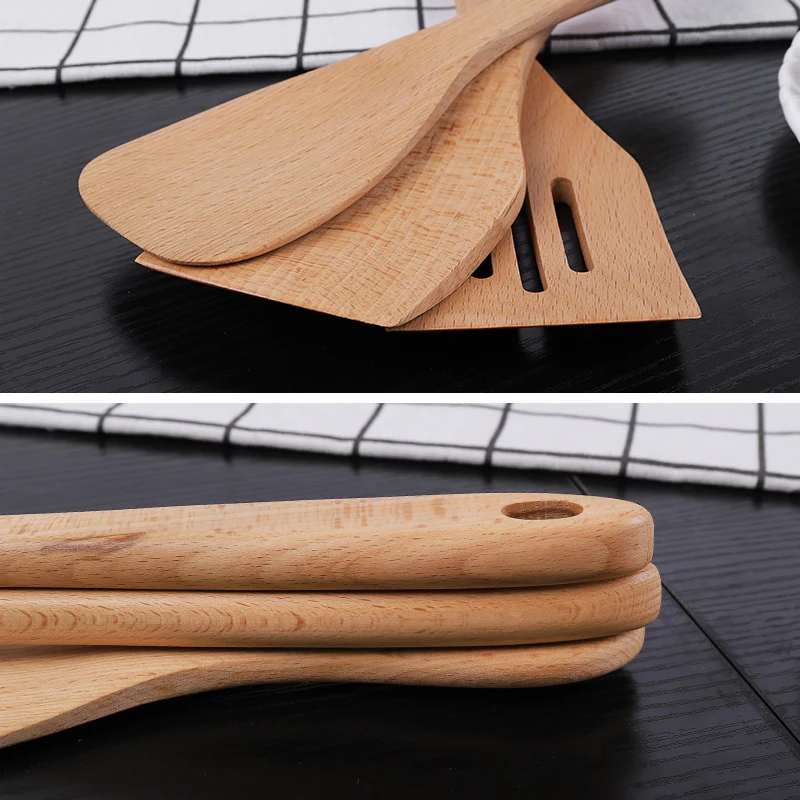 wooden Kitchen Utensils Cocina Bamboo Spatula Spoon ladle Set utensils turner De Cocina With Logo