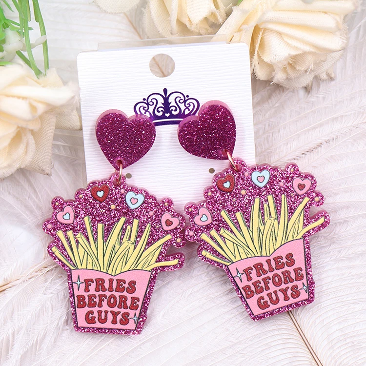 ERS840ER1816 1pair Top fashion CN Drop fries before guys cute Valentine Gift Acrylic glitter earrings Jewelry for women