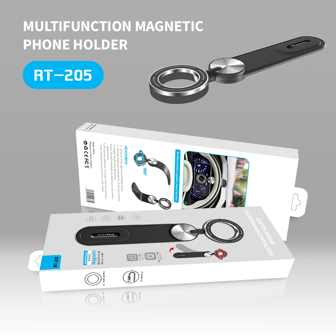2024 New  RT205 Wireless Fast Charging N52 Magnetic Flexible 360 degree Rotating Phone Holder Magnetic Car Phone Holder