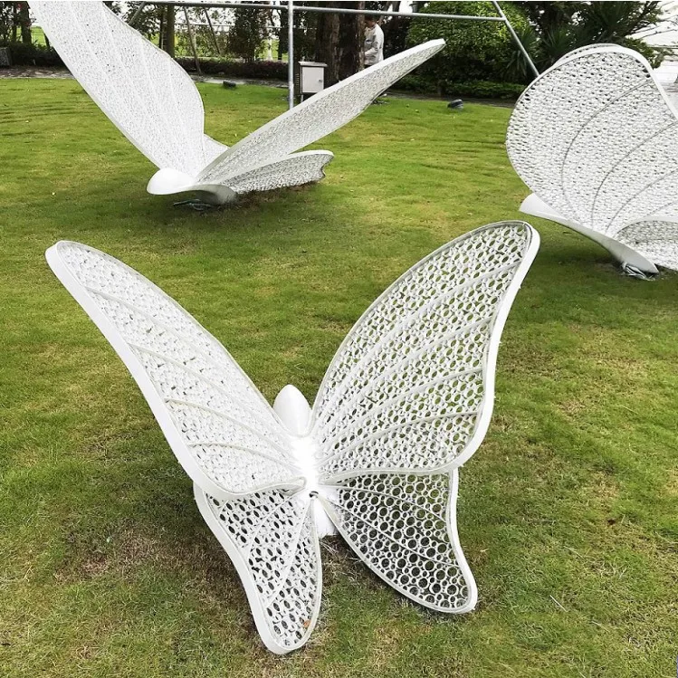 Large steel butterfly statue garden outdoor metal butterfly 3d sculpture with light