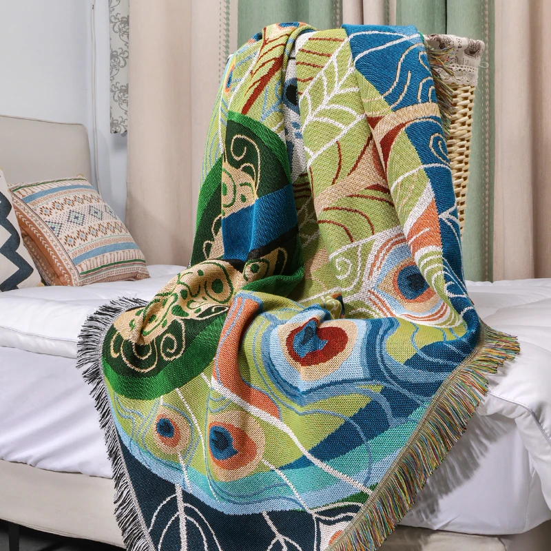 Home decoration 100% cotton Peacock pattern tapestry tapestry blanket custom