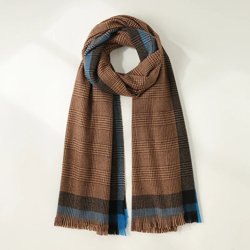 Designer Warm Soft Pashmina Neck Scarves Shawl Blanket Plaid Tassel Cashmere Winter Scarf for Men