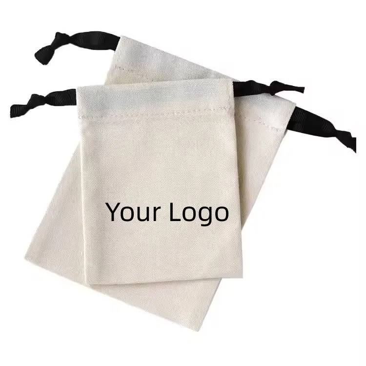 Durable Custom Logo Printed Organic Canvas Drawstring Cotton Dust Bag Jewelry Pouch