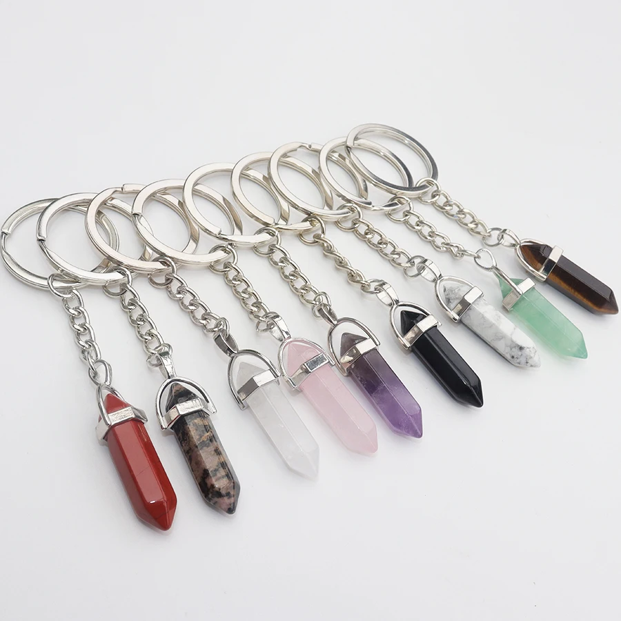 Wholesale crystal keychains natural crystal beautiful anti-loss cure amethyst tiger eye