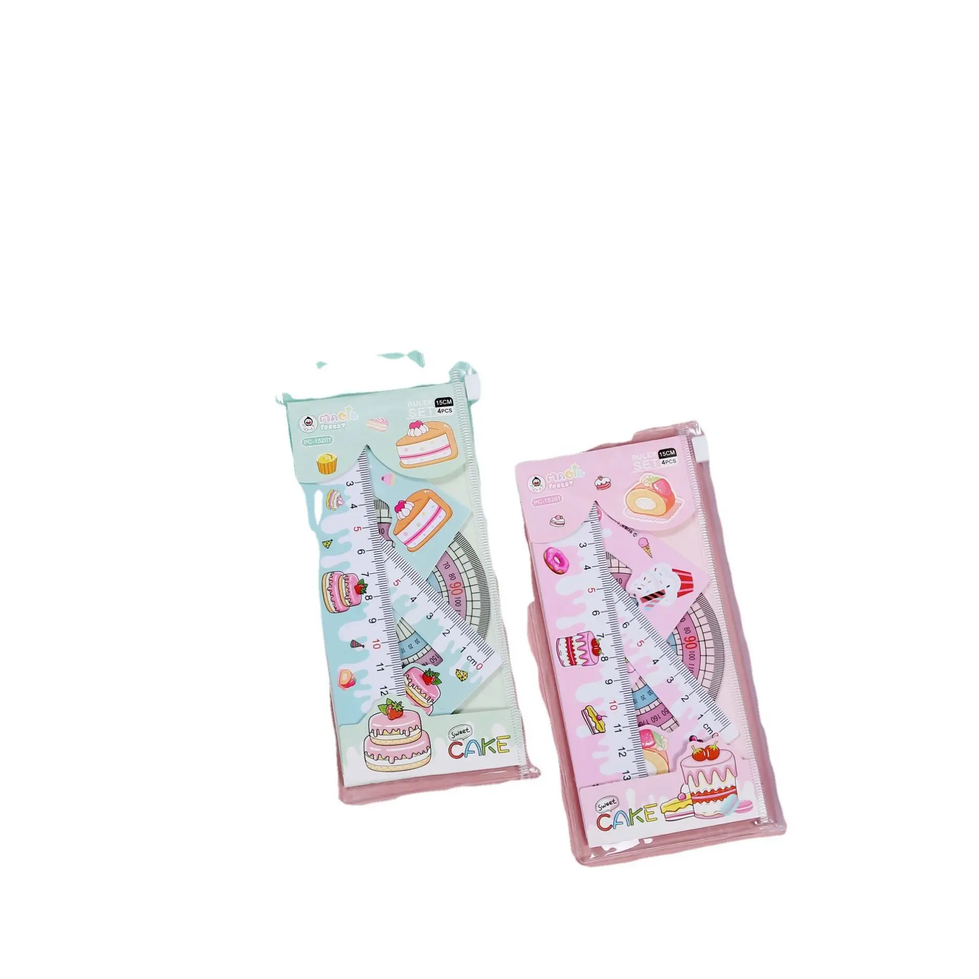 Wholesale student school cartoon cute measure ruler Meter Stick L Shaped Plastic Bookmark Ruler Set