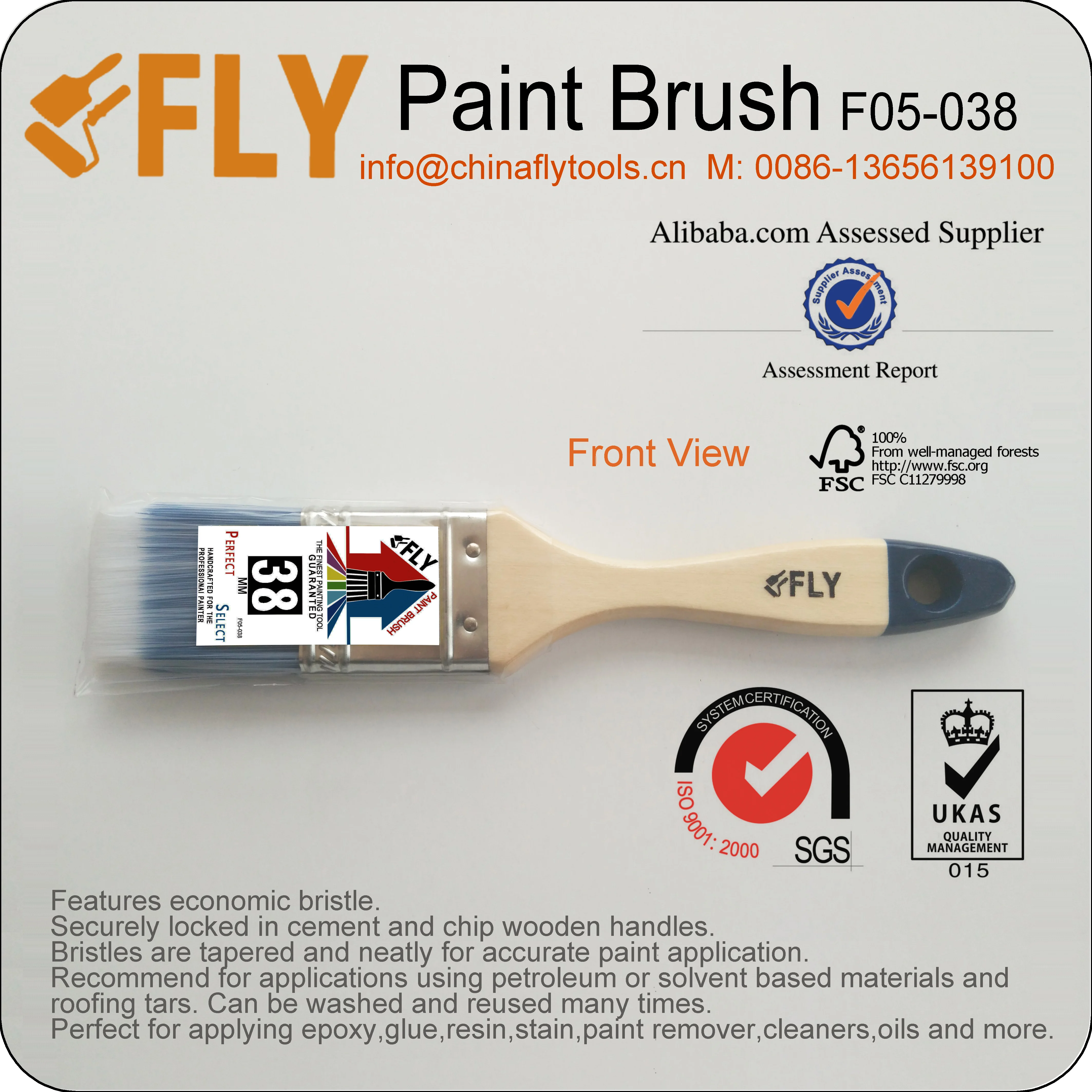 Wooden Handle and Polyester/nylon Bristle Paint Brush 38mm