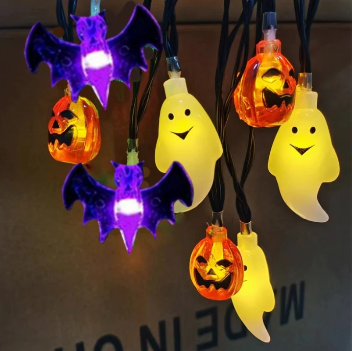 Pumpkin Bat Ghost 8 Lighting Modes Fairy Battery Operated Halloween String Lights For Home Door Window Porch Party Decoration