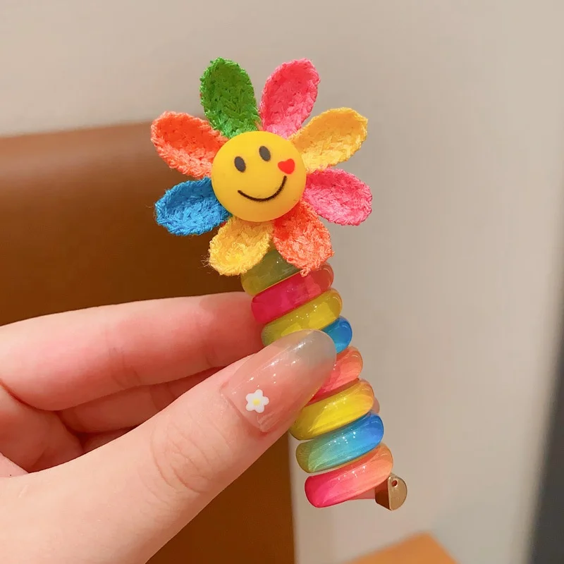 IFOND 2023 Hot Sale Candy Color Pectin Curly Phone Line Hair Ties Cute Cartoon Strawberries Bow High Elastic Hair Ties For Kids