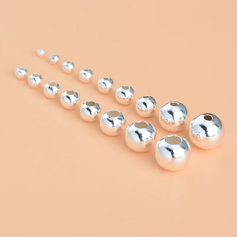 925 Sterling Silver Round Beads Spacer Beads Accessories Silver Bead for Bracelet Necklace Jewelry Making Findings