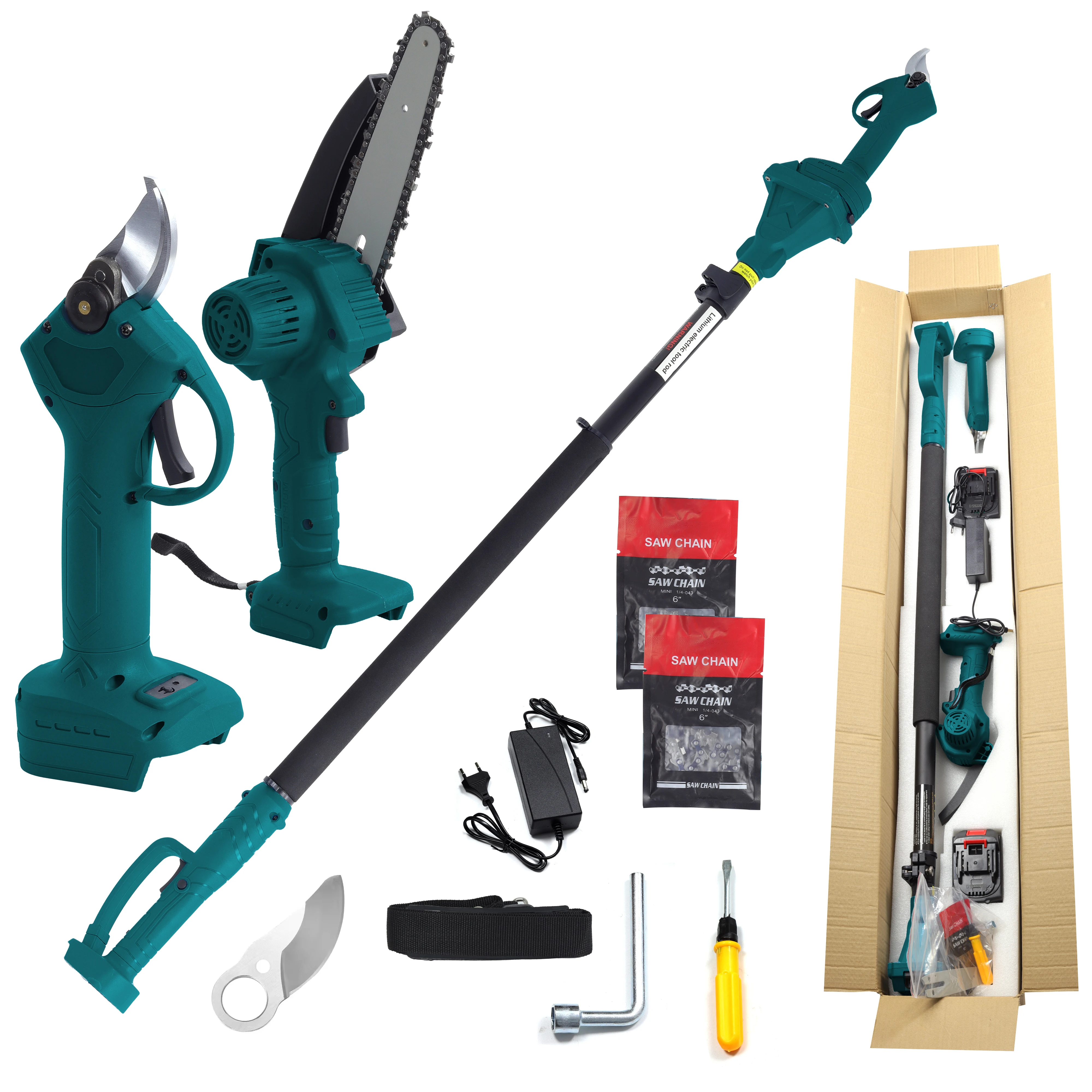 3-IN-1 Cordless Pole Saw & Mini Chainsaw, 21V 4.0Ah Battery Powered 6 Inch Electric Pole Chainsaw 15.2-Foot MAX Reach Trimming