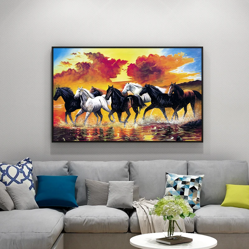modern 3d home goods pictures eight running horse decorative  oil painting canvas custom wall art