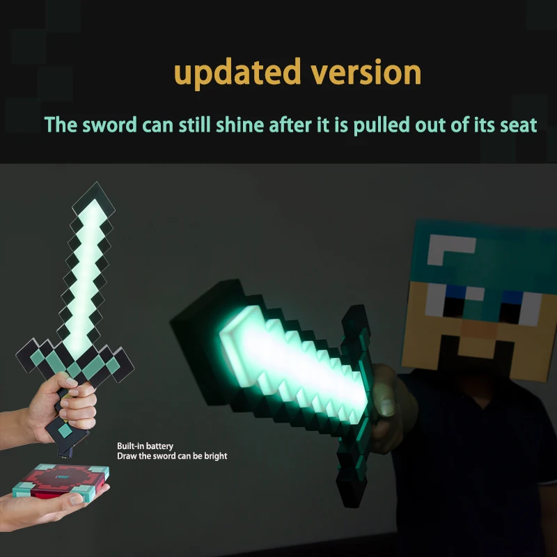 LED Diamond sword Light seven colors light pixel game peripheral lightsaber lamp set table decoration toy Steve weapons